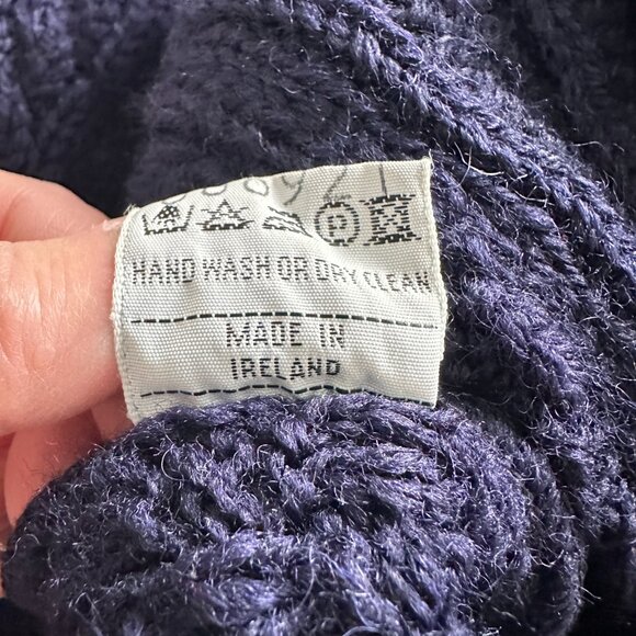 Vtg Pure Wool Aran Cable Knit Cardigan Sweater - Navy - Picture 9 of 14